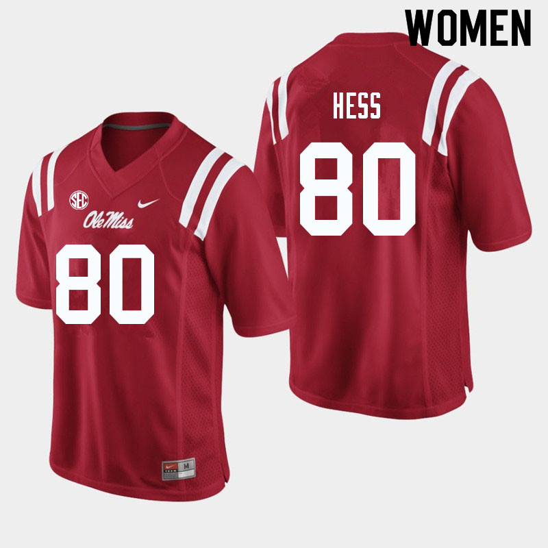 Women #80 Jonathan Hess Ole Miss Rebels College Football Jerseys Sale-Red